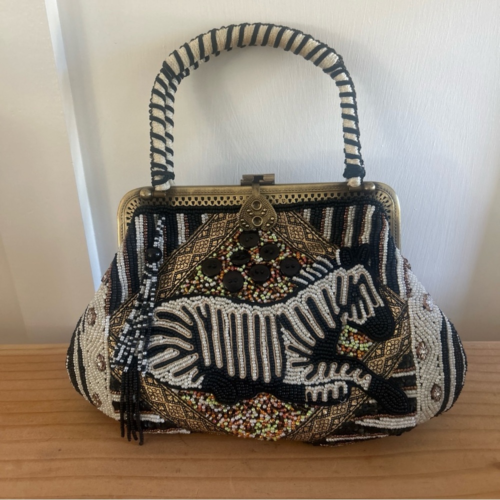 Vintage Coldwater Creek Purse Clutch Beaded Zebra Versatile Bohemian No Chain